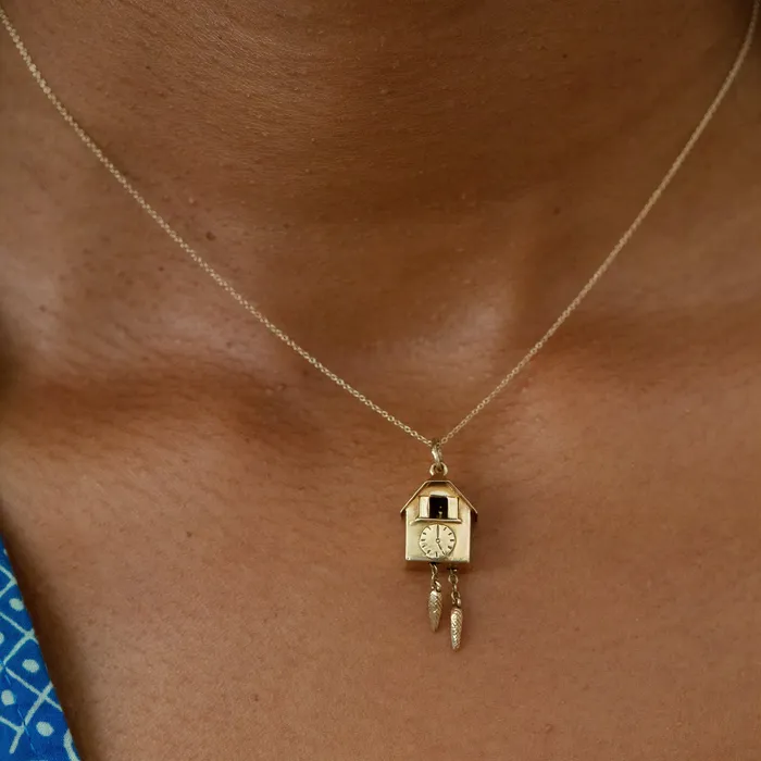 Earrings Vintage Movable Cuckoo Clock 14k Gold Charm