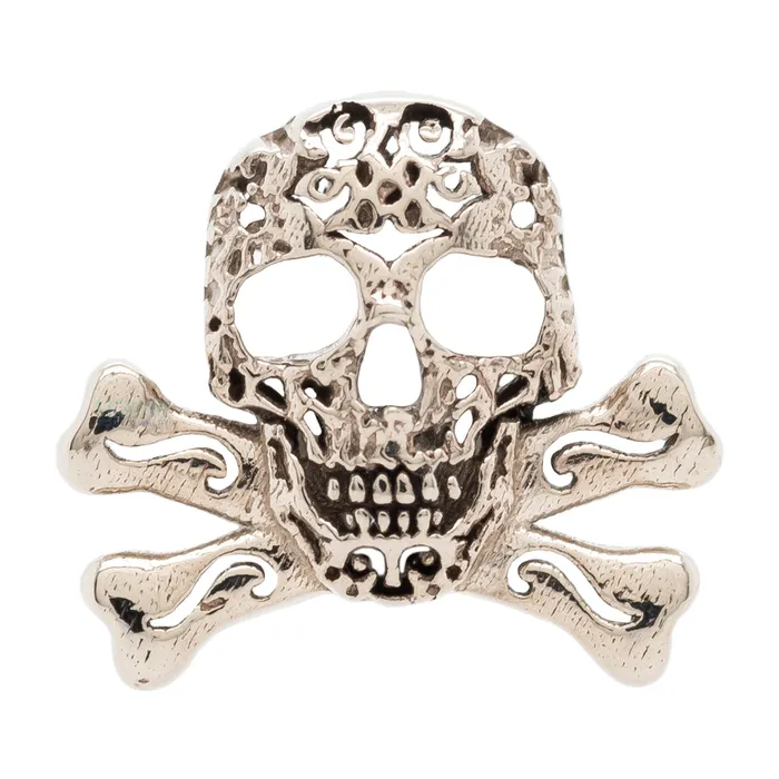 Filigree Skull Crossbones Threaded End in Gold Platinum Kiwi Diamond Earrings