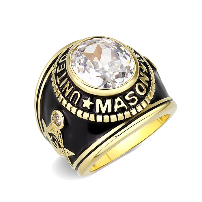 Green CJM085 Wholesale Unisex IP Gold Brass with Synthetic Glass In Clear Color Masonic Ring Rings Green CJM085 Wholesale Unisex IP Gold Brass with Synthetic Glass In Clear Color Masonic Ring Rings