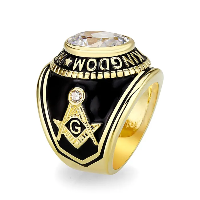 Green CJM085 Wholesale Unisex IP Gold Brass with Synthetic Glass In Clear Color Masonic Ring Rings