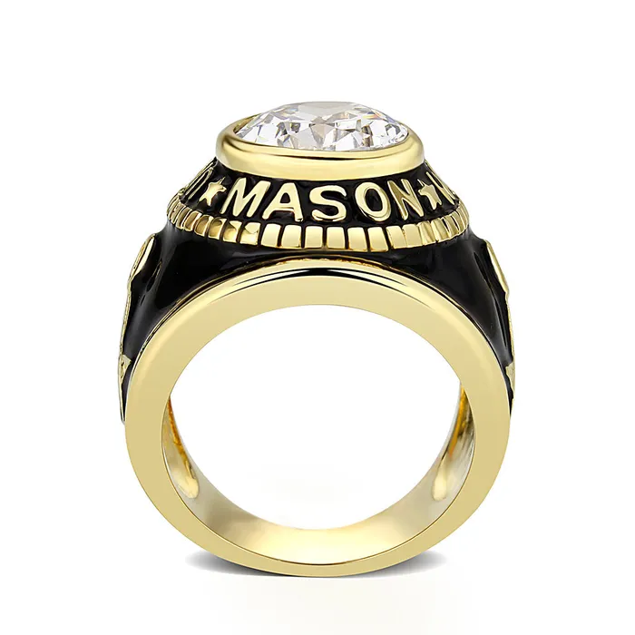 Green CJM085 Wholesale Unisex IP Gold Brass with Synthetic Glass In Clear Color Masonic Ring Rings