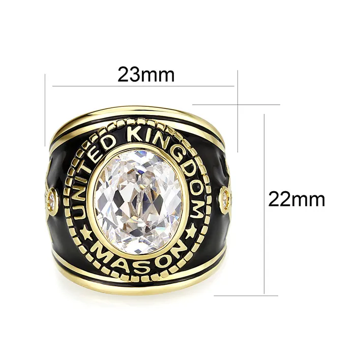 Green CJM085 Wholesale Unisex IP Gold Brass with Synthetic Glass In Clear Color Masonic Ring Rings