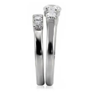 Green Rings CJ7788OS Wholesale Stainless Steel Round Cubic Zirconia Past Present Future Wedding Set