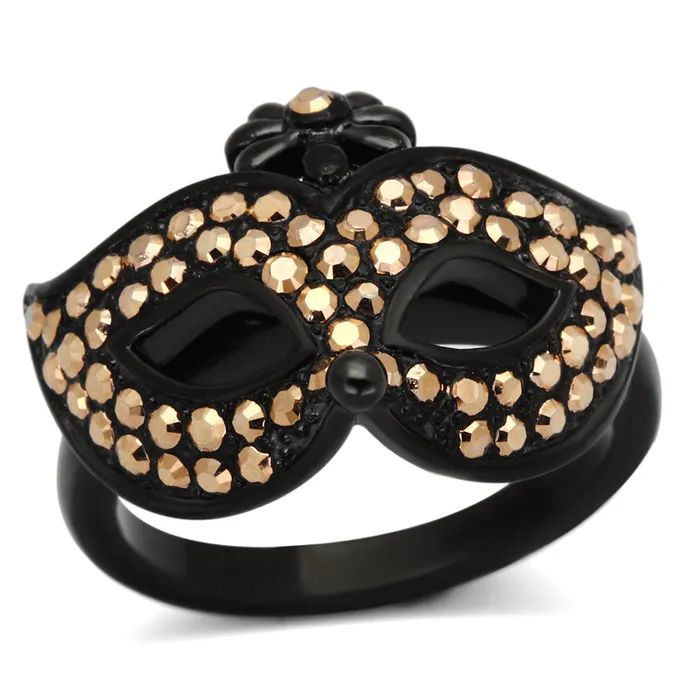 Green Rings CJ981 Wholesale Womens Stainless Steel IP Black Top Grade Crystal Metallic Light Gold Masquerade Mask Ring Green Rings CJ981 Wholesale Womens Stainless Steel IP Black Top Grade Crystal Metallic Light Gold Masquerade Mask Ring