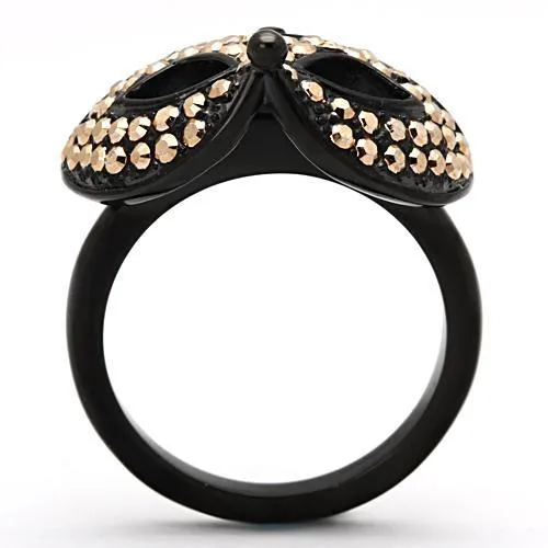 Green Rings CJ981 Wholesale Womens Stainless Steel IP Black Top Grade Crystal Metallic Light Gold Masquerade Mask Ring Green Rings CJ981 Wholesale Womens Stainless Steel IP Black Top Grade Crystal Metallic Light Gold Masquerade Mask Ring