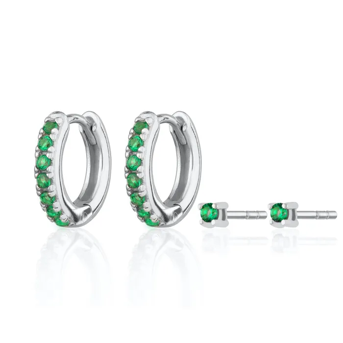 Green Stone Huggie and Tiny Stud Set of Earrings Scream Pretty Earrings Green Stone Huggie and Tiny Stud Set of Earrings Scream Pretty Earrings