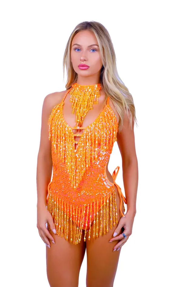 Hand Stitched Bodysuit Citrus Orange THE LUMI SHOP Earrings