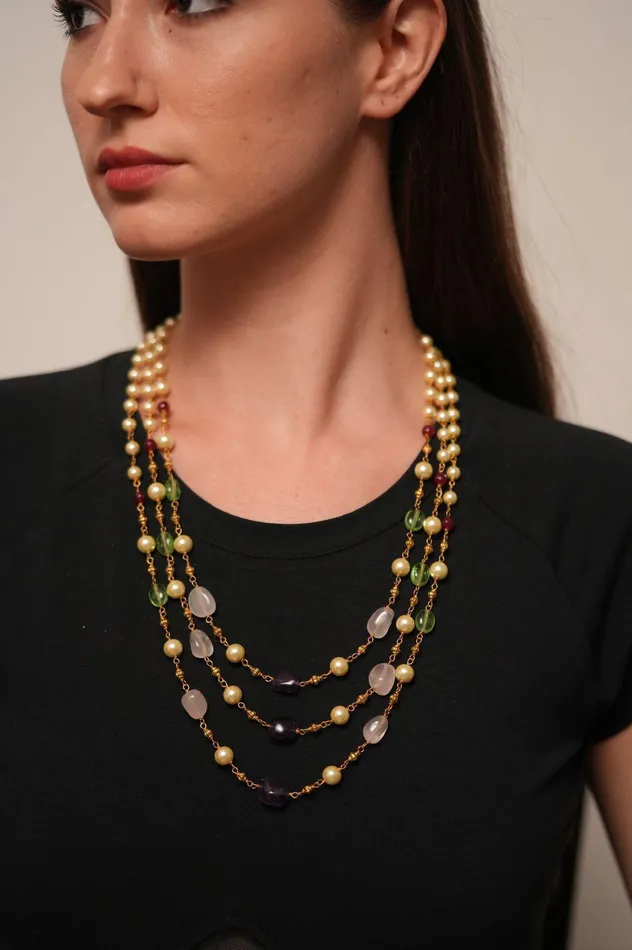 Hridaya 3 Layered Colour Beads Mala attrangi Necklaces