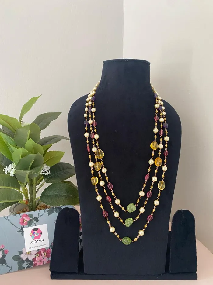 Hridaya 3 Layered Colour Beads Mala attrangi Necklaces