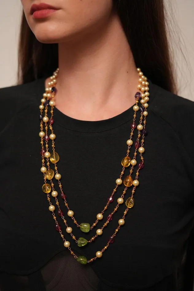 Hridaya 3 Layered Colour Beads Mala attrangi Necklaces