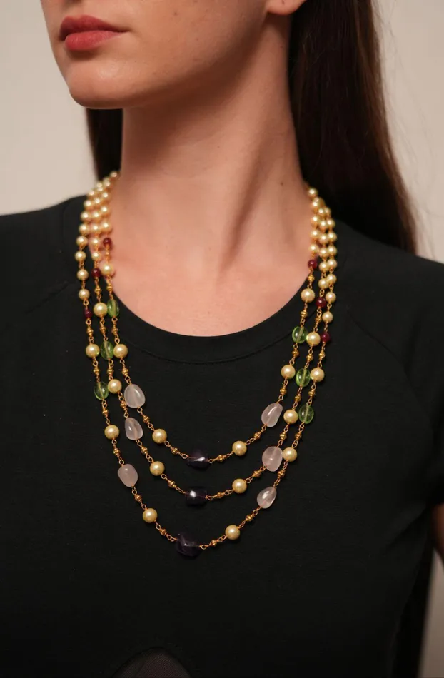 Hridaya 3 Layered Colour Beads Mala attrangi Necklaces