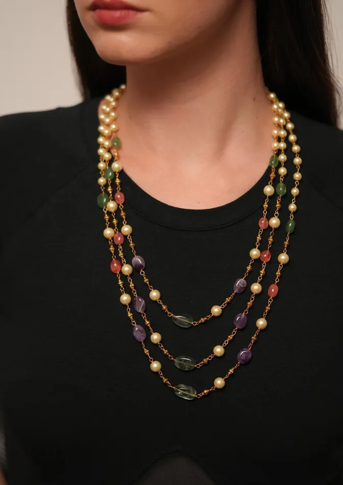 Hridaya 3 Layered Colour Beads Mala attrangi Necklaces