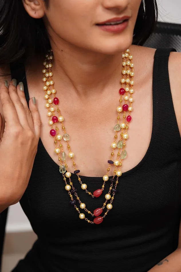 Hridaya 3 Layered Colour Beads Mala attrangi Necklaces