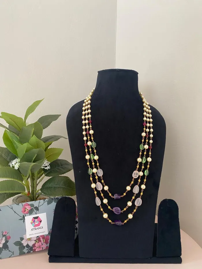 Hridaya 3 Layered Colour Beads Mala attrangi Necklaces