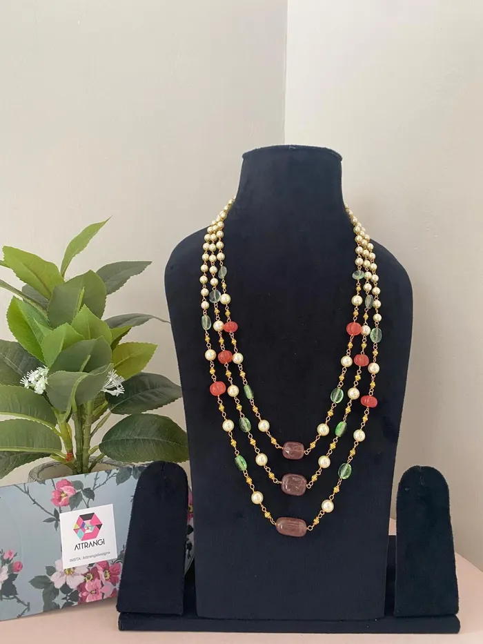 Hridaya 3 Layered Colour Beads Mala attrangi Necklaces