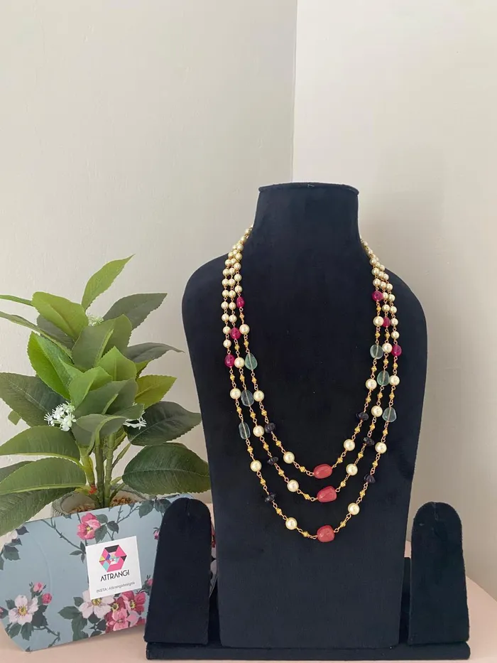 Hridaya 3 Layered Colour Beads Mala attrangi Necklaces