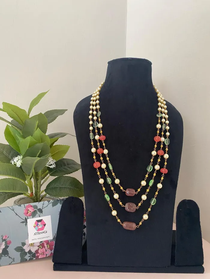 Hridaya 3 Layered Colour Beads Mala attrangi Necklaces