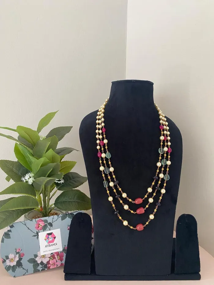 Hridaya 3 Layered Colour Beads Mala attrangi Necklaces