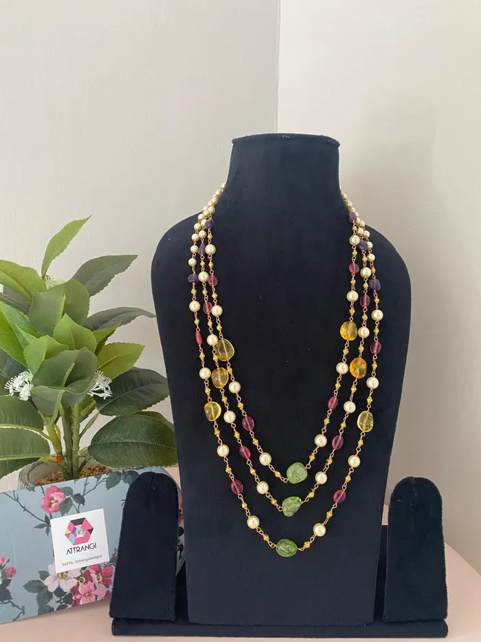 Hridaya 3 Layered Colour Beads Mala attrangi Necklaces