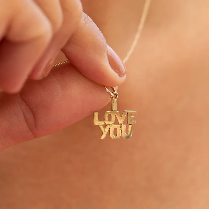 I Love You 14k Gold Charm Vintage Earrings