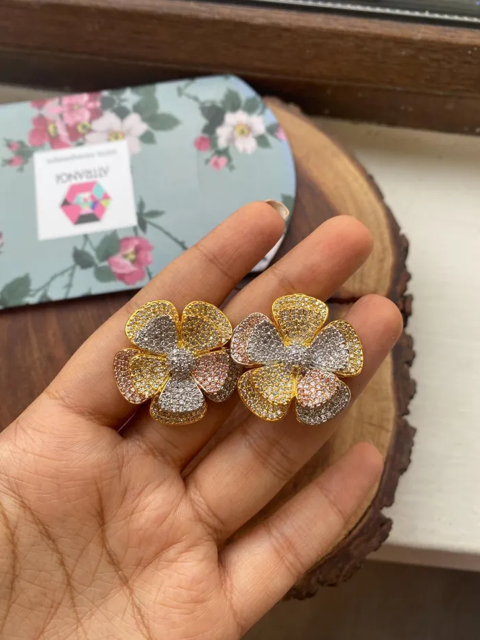 In Full Bloom Oversized Diamond Studs Attrangi Earrings In Full Bloom Oversized Diamond Studs Attrangi Earrings