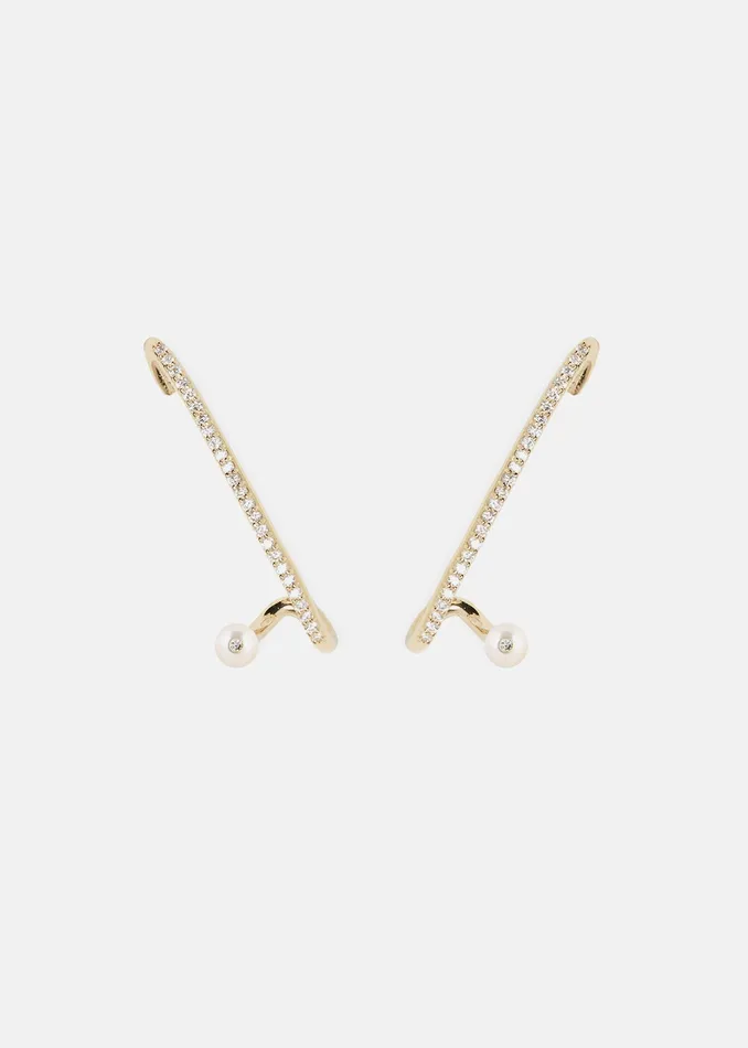 KATKIMfinejewelry Earrings Crescendo Flare Pearl Pav Earring
