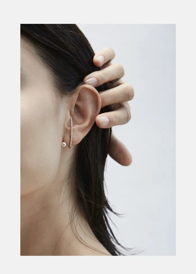 KATKIMfinejewelry Earrings Crescendo Flare Pearl Pav Earring