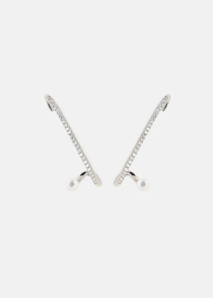 KATKIMfinejewelry Earrings Crescendo Flare Pearl Pav Earring