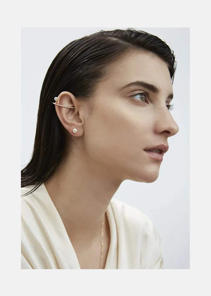 KATKIMfinejewelry Earrings Crescendo Flare Pearl Pav Earring