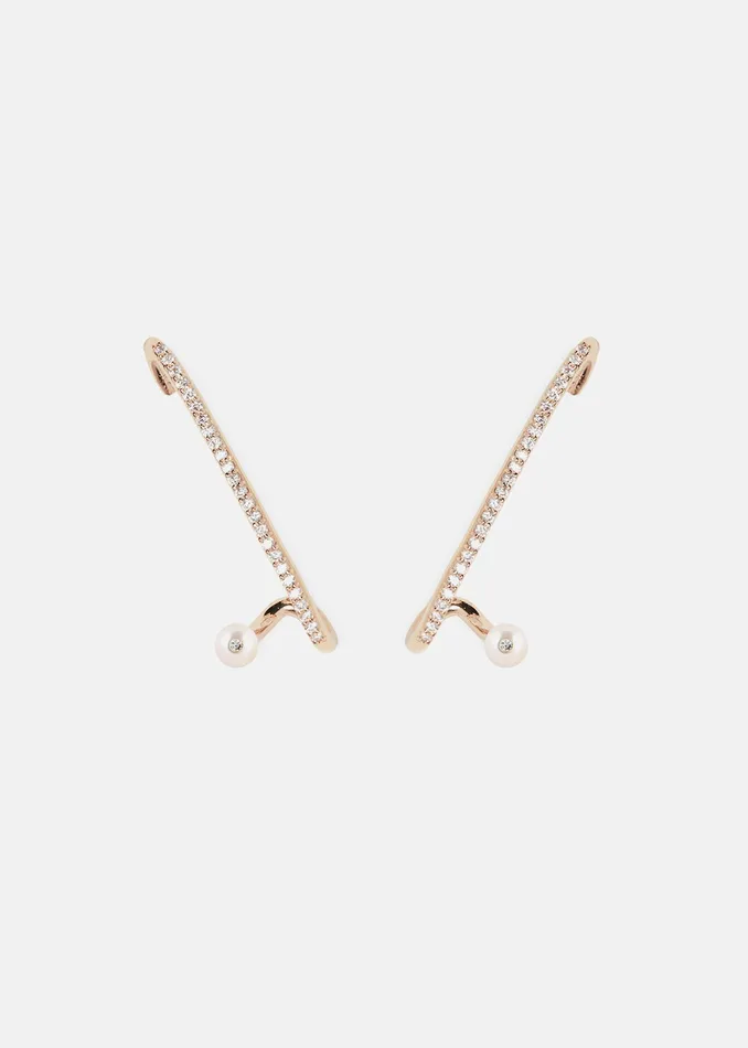 KATKIMfinejewelry Earrings Crescendo Flare Pearl Pav Earring