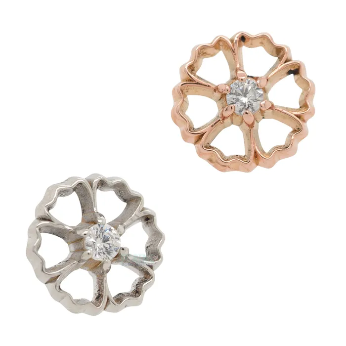 Maya Jewelry threadless Flora End in Gold with CZ Earrings