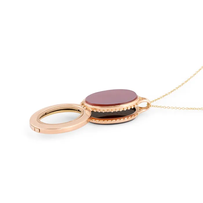 Necklaces Antique Victorian Onyx Agate And 14k Gold Sliding Locket