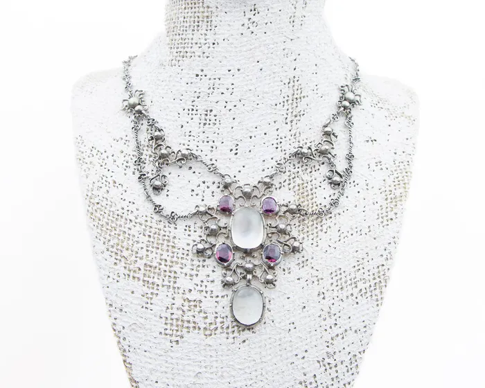 Necklaces Isadoras A Victorian Silver Moonstone Garnet Necklace Necklaces Isadoras A Victorian Silver Moonstone Garnet Necklace
