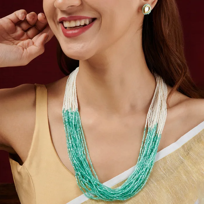Necklaces Teejh Teejh Noorani WhiteSea Green Beads Necklace set