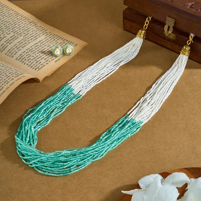 Necklaces Teejh Teejh Noorani WhiteSea Green Beads Necklace set