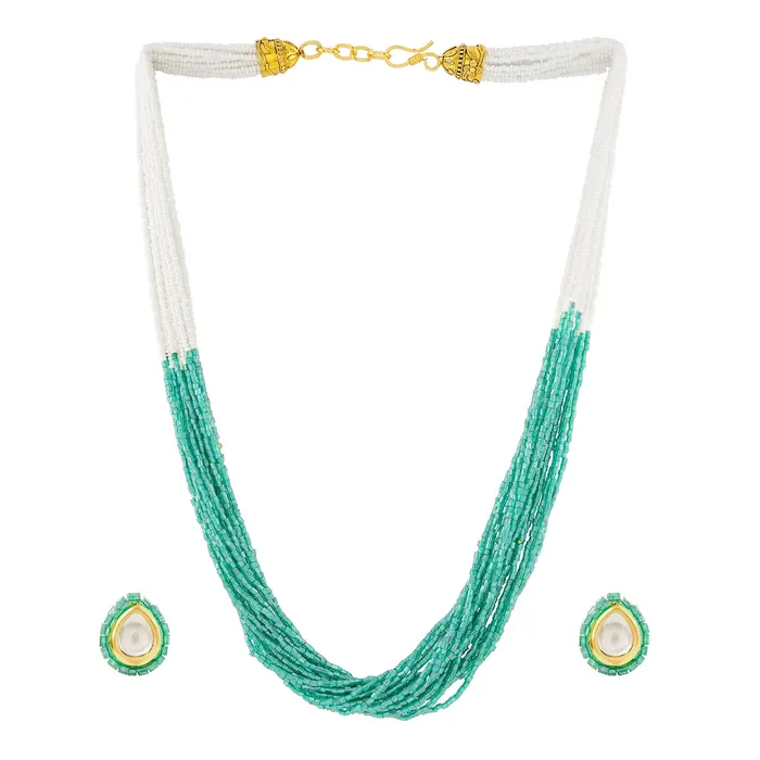 Necklaces Teejh Teejh Noorani WhiteSea Green Beads Necklace set