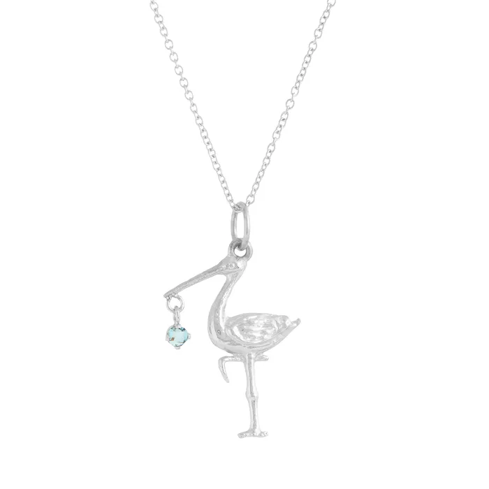 Necklaces The FB White Gold Birthstone Stork Necklace Fox Bond Originals