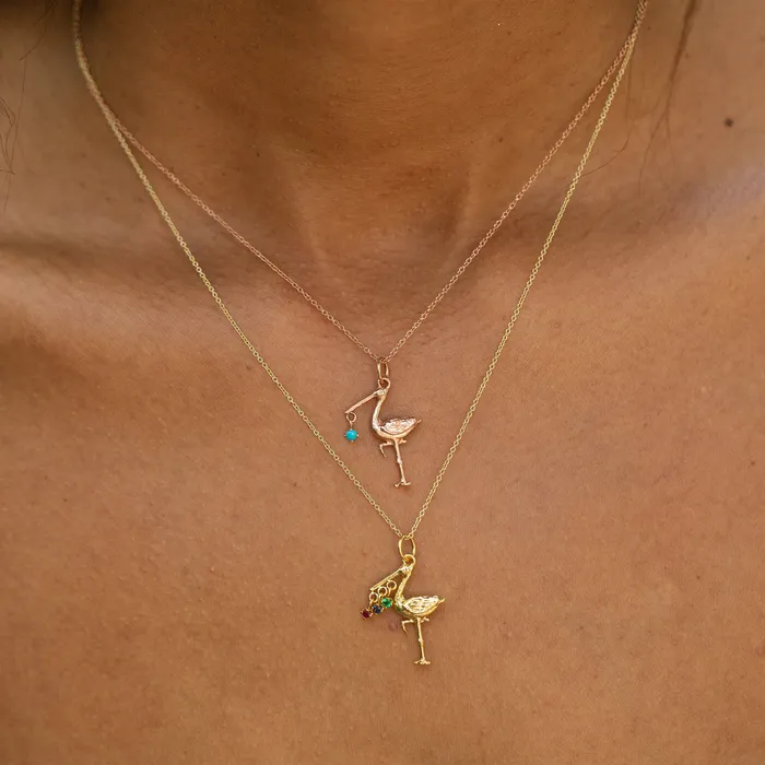 Necklaces The FB White Gold Birthstone Stork Necklace Fox Bond Originals