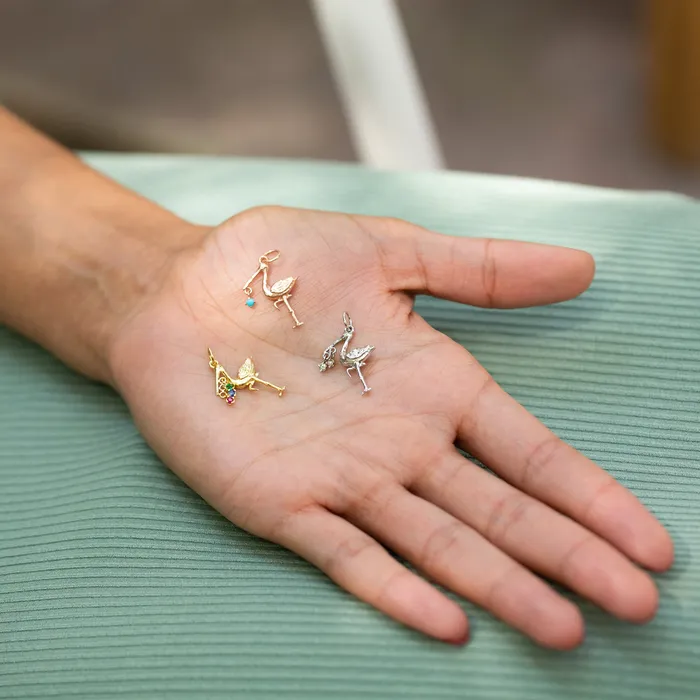 Necklaces The FB White Gold Birthstone Stork Necklace Fox Bond Originals