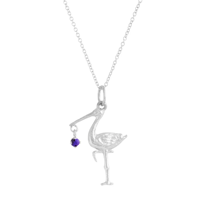 Necklaces The FB White Gold Birthstone Stork Necklace Fox Bond Originals