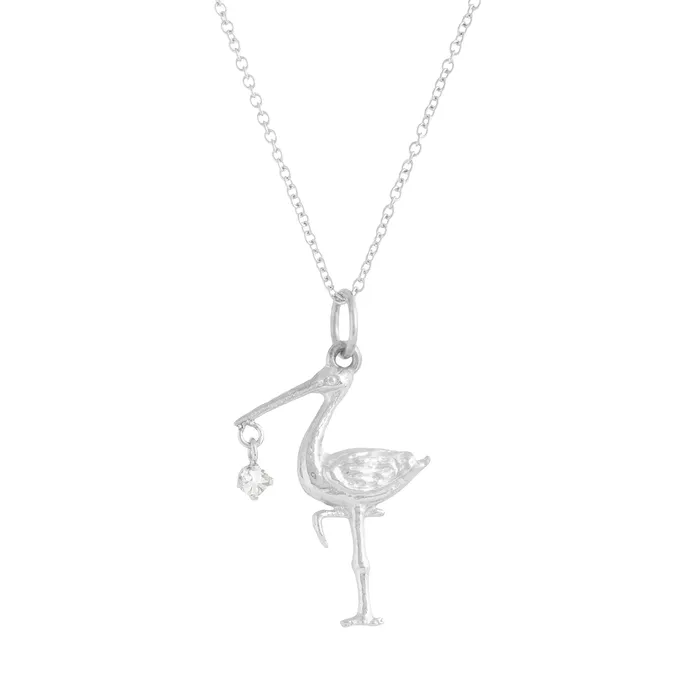 Necklaces The FB White Gold Birthstone Stork Necklace Fox Bond Originals
