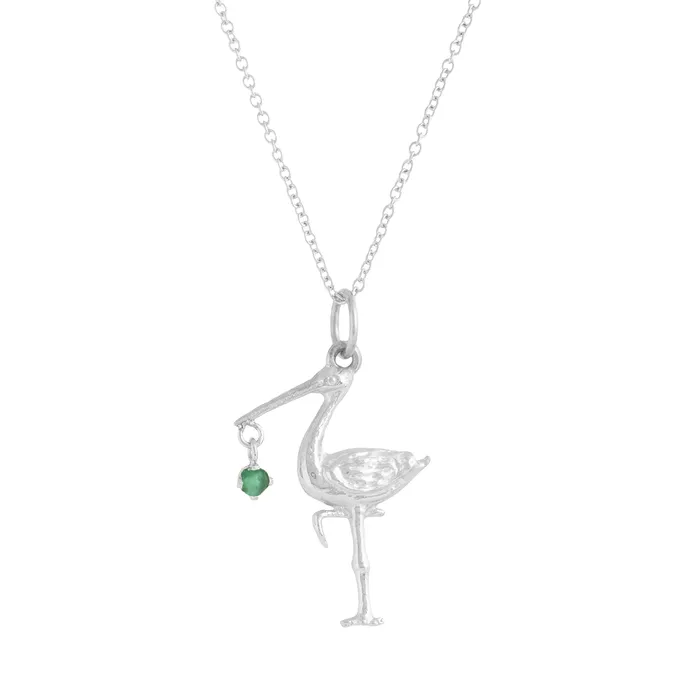 Necklaces The FB White Gold Birthstone Stork Necklace Fox Bond Originals