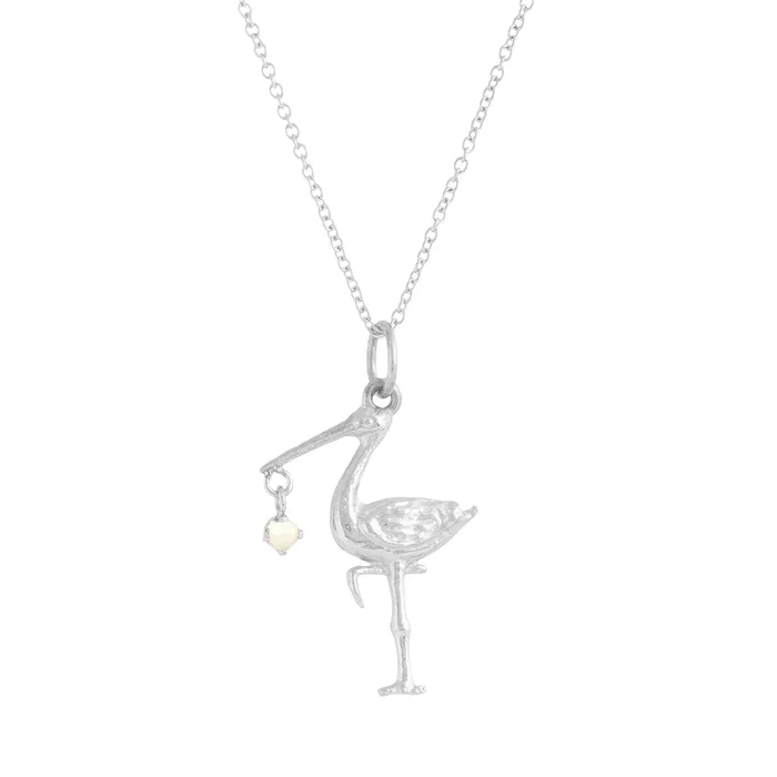 Necklaces The FB White Gold Birthstone Stork Necklace Fox Bond Originals