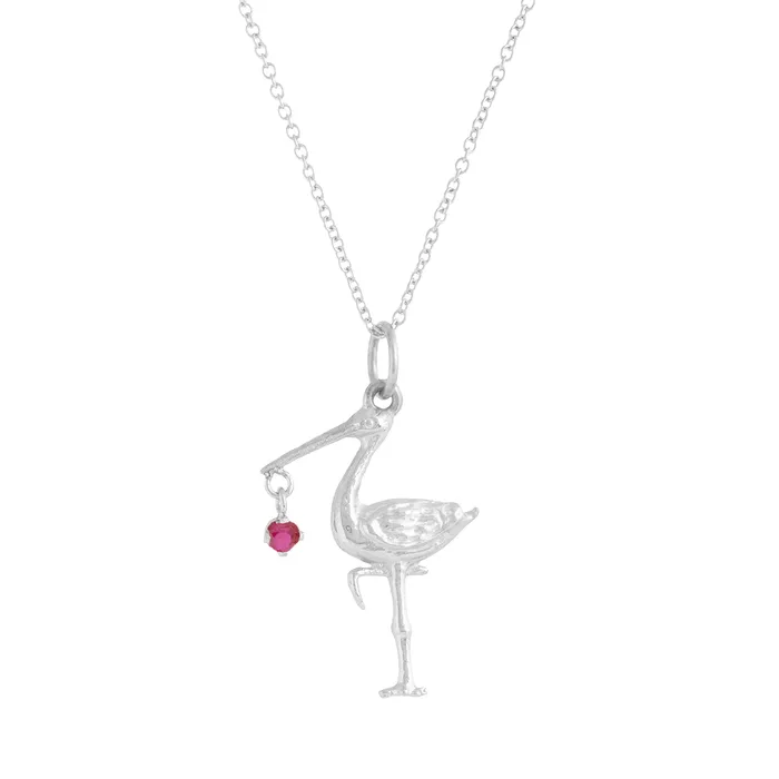 Necklaces The FB White Gold Birthstone Stork Necklace Fox Bond Originals