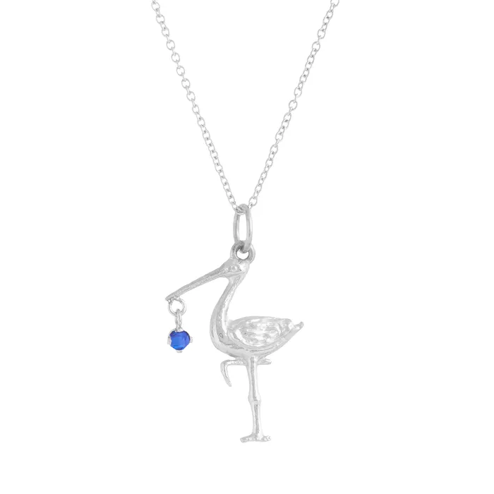 Necklaces The FB White Gold Birthstone Stork Necklace Fox Bond Originals