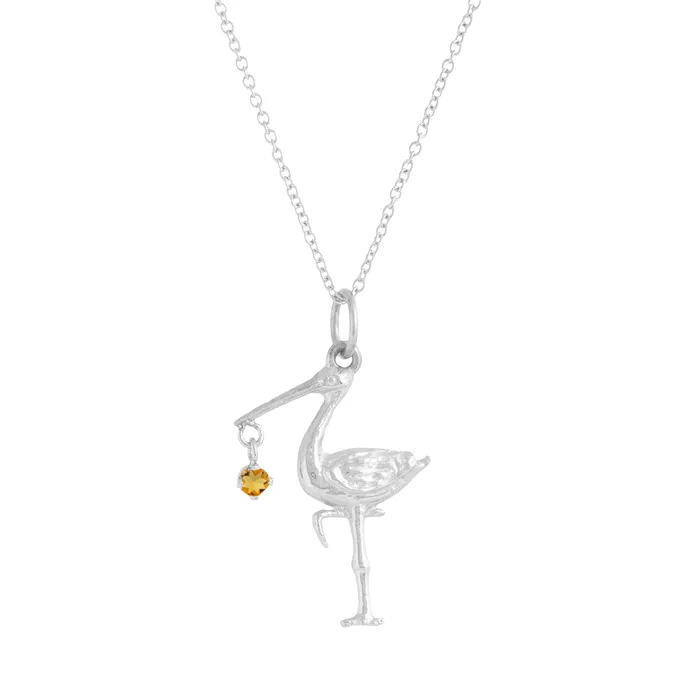 Necklaces The FB White Gold Birthstone Stork Necklace Fox Bond Originals