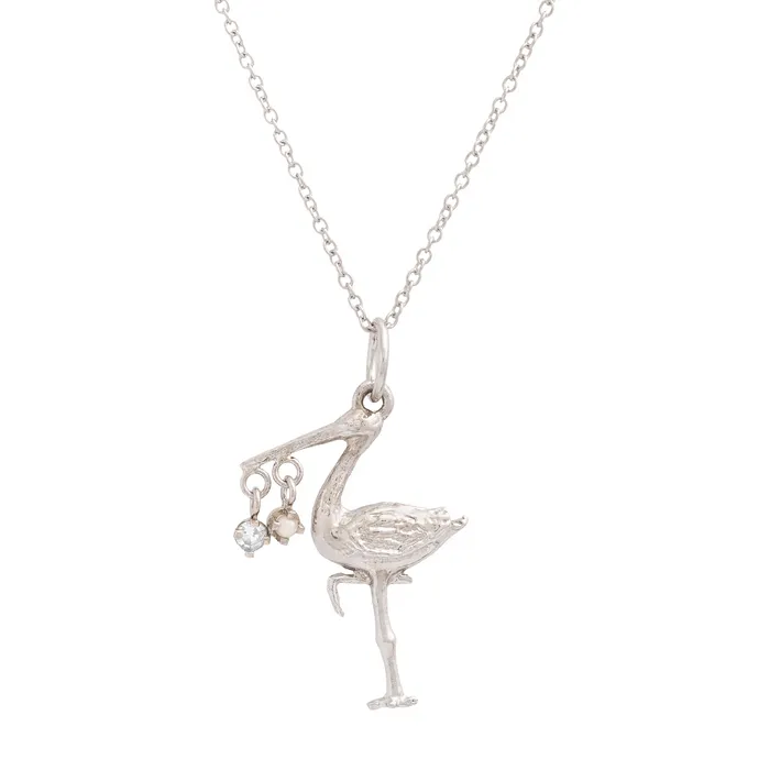 Necklaces The FB White Gold Birthstone Stork Necklace Fox Bond Originals