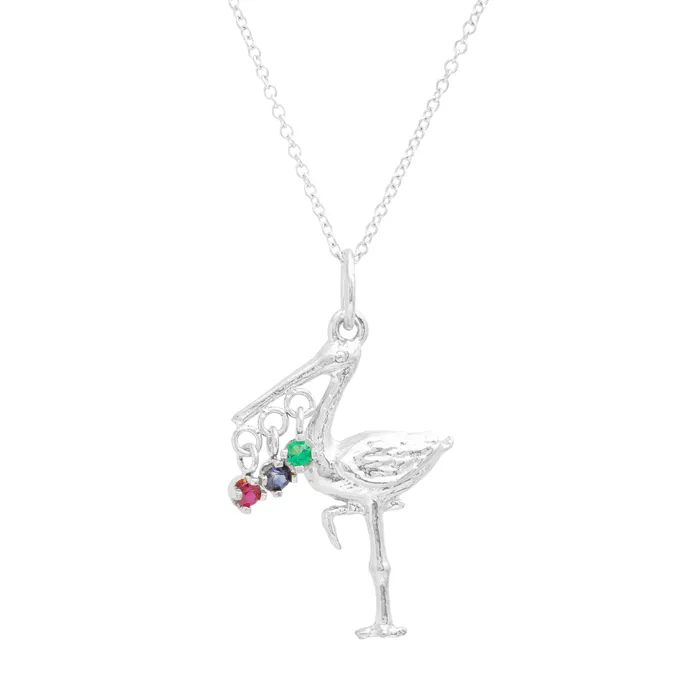 Necklaces The FB White Gold Birthstone Stork Necklace Fox Bond Originals