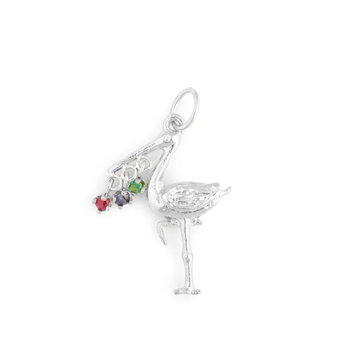 Necklaces The FB White Gold Birthstone Stork Necklace Fox Bond Originals