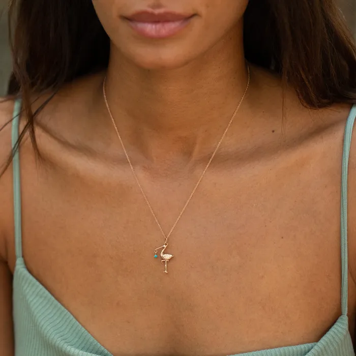 Necklaces The FB White Gold Birthstone Stork Necklace Fox Bond Originals
